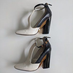BCBG White/Black Leather Heels 6